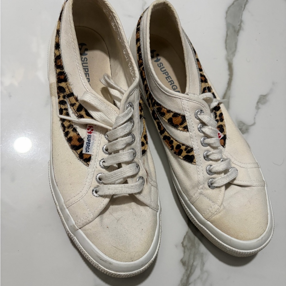 Superga Women's Cream and Leopard Sneakers